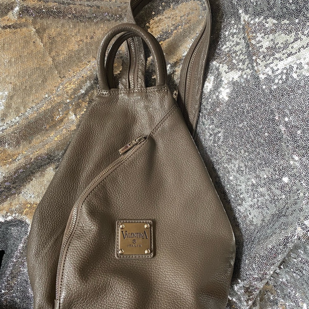 Valentina grey Leather Backpack with Minimalist Design